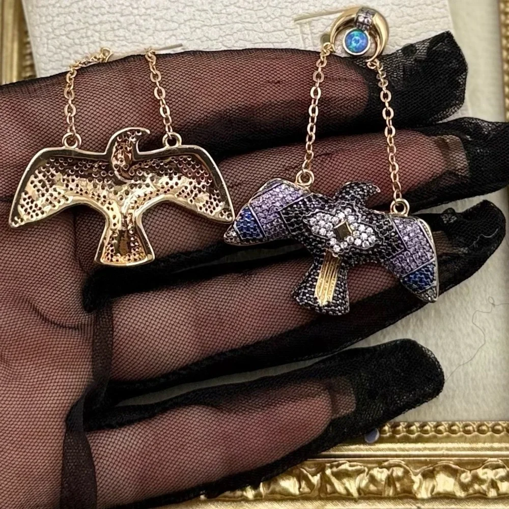 Persimmon Opal & Cubic Zirconia Bird Drop Earrings – Luxe Boho Statement - Picture 8 of 10